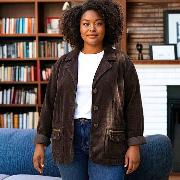 Gitano Corduroy Jacket 24W Plus Sz 3X Blazer Brown Farmhouse Chore Vintage - Picture 15 of 16